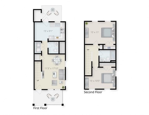 Floor plan for 2 beds, 1.5 baths, 929 sqft
